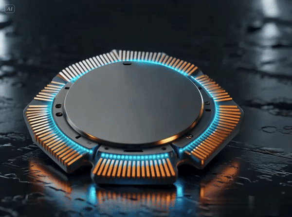 Animation showing a large monolithic chip breaking apart into smaller, modular chiplets.
