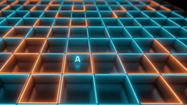 Animation showing a Q-table for a maze, with the values of each square being updated as the agent explores.